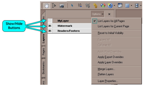 Visibility of layers can be turned on and off